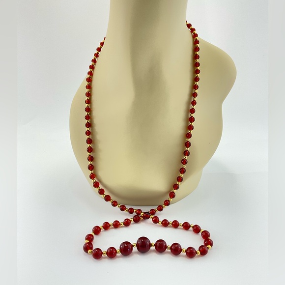 VTG, Lamp Work Glass & Gold Bead Necklace, Root Beer Color, Rope Length, 36" - Picture 4 of 11